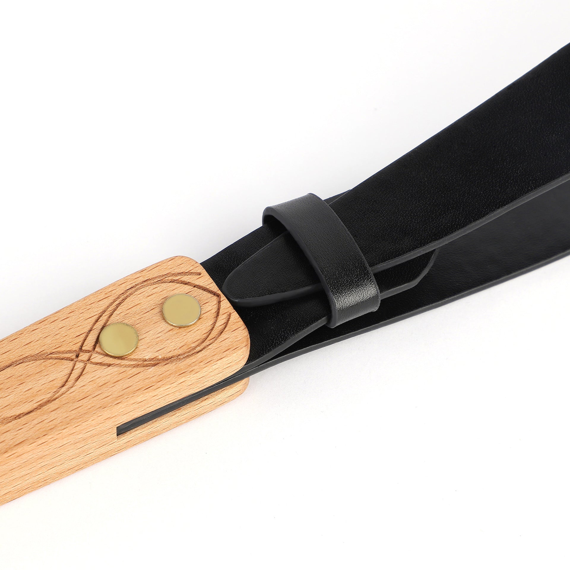 Genuine Leather Strap/Paddle Wood Handle Belt Paddle -Storage Bag Included-16.1x1.4inch,Black - image 6