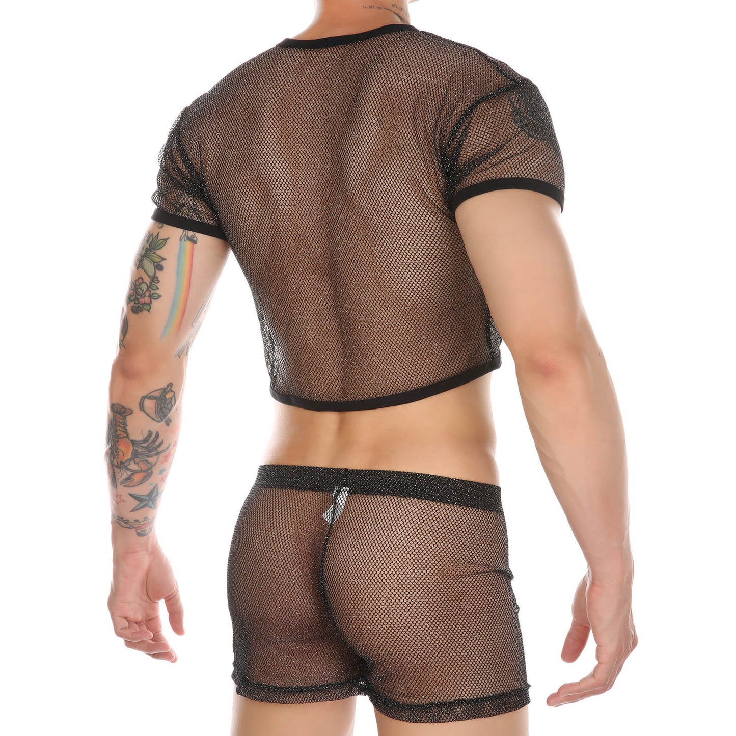 Metallic Mesh Crop Top Short Set - image 4