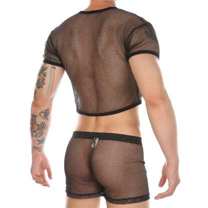 Metallic Mesh Crop Top Short Set - image 4