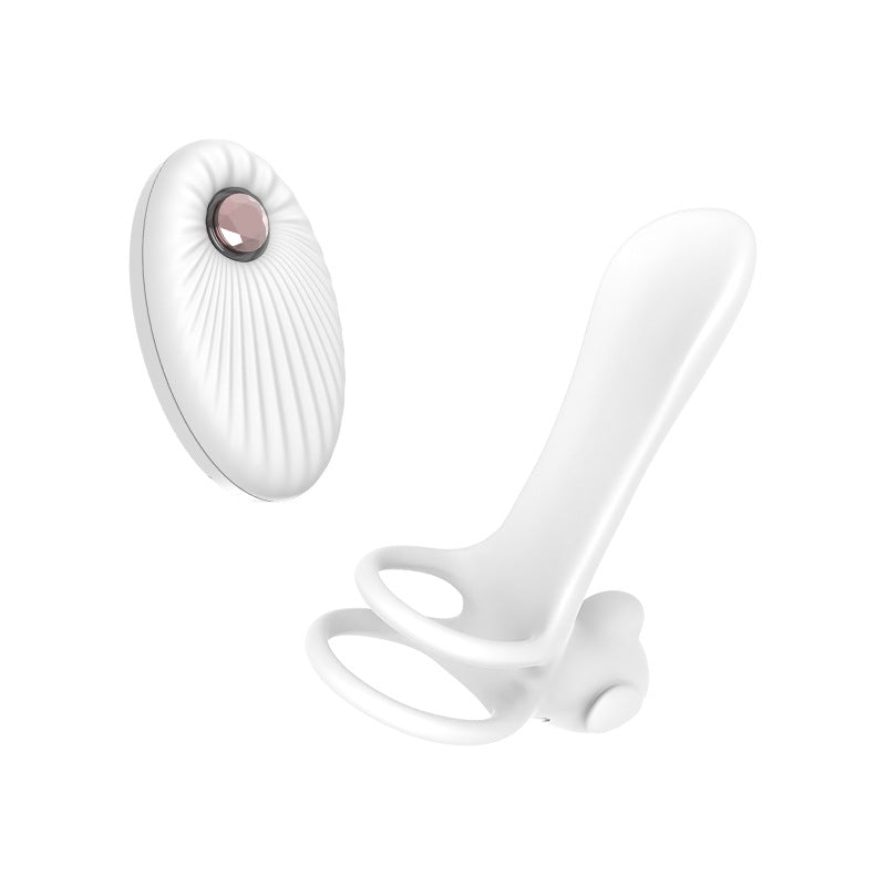 Vibrating Dual Cock Ring Butt Plug with G Spot Massager - White - image 4