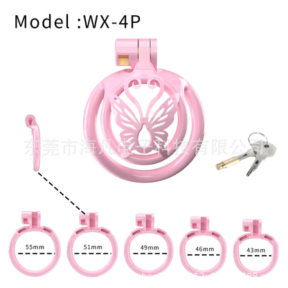 Butterfly Sissy Chastity Cage with 5 Rings - Pink Curved Rings - image 4