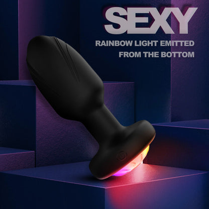 Light Up Vibrating 360° Rotating Butt Plug - Black - image 0