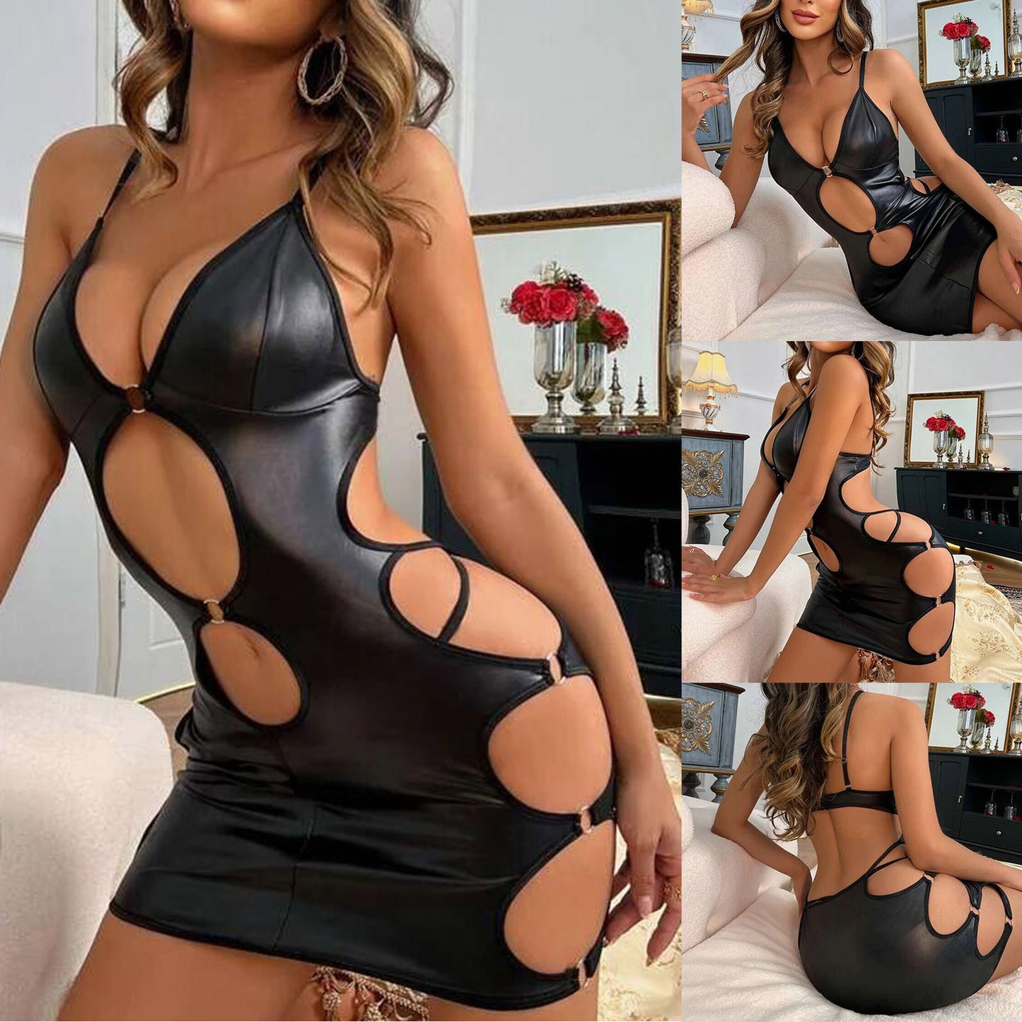 Sultry Hollow-Out Mini Dress - image 3