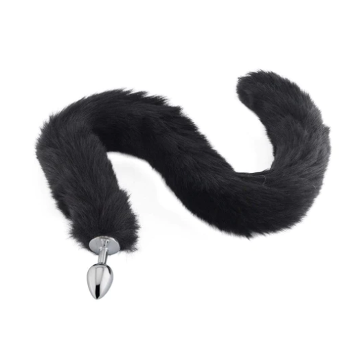 Black Extra Long Fox Cat Tail Plug - Large - image 1