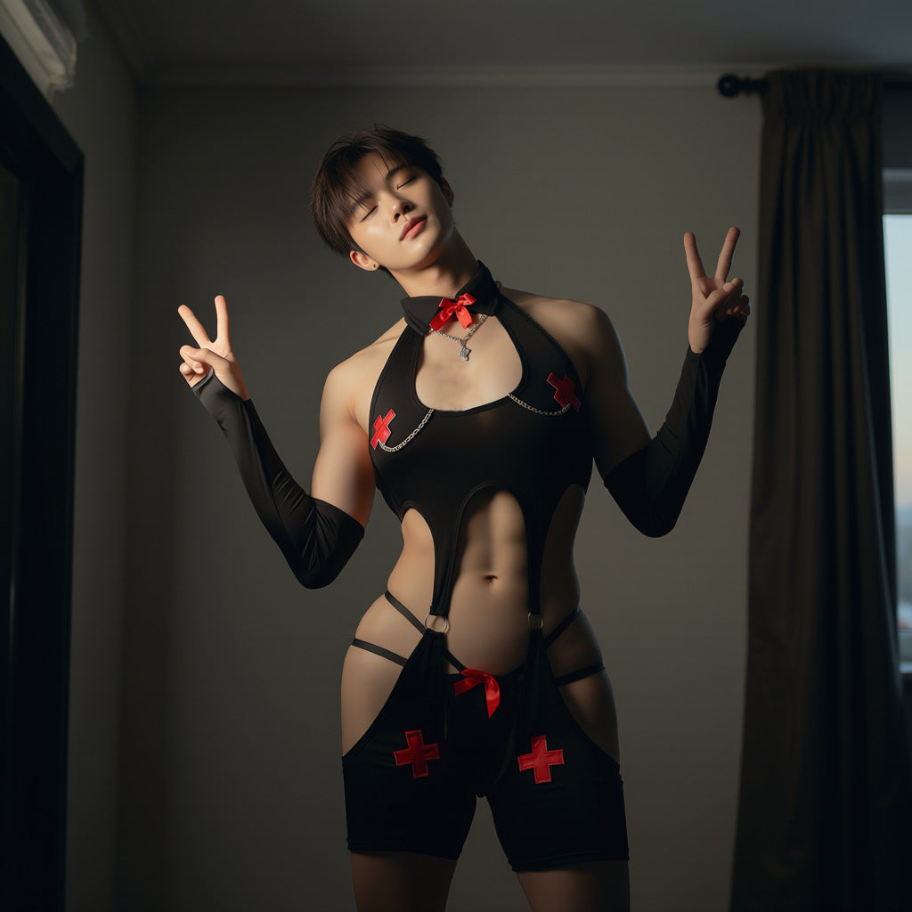 Tempting Cutout Bodysuit with Thong & Arm Sleeves - image 2