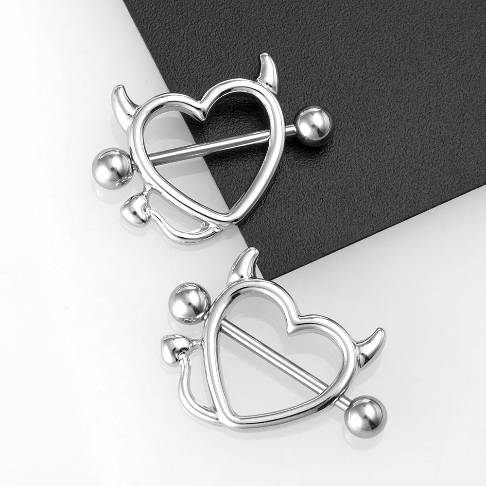 Hear Shape Demon Horn Nipple Piercing Ring - silver - 1 pair - image 4