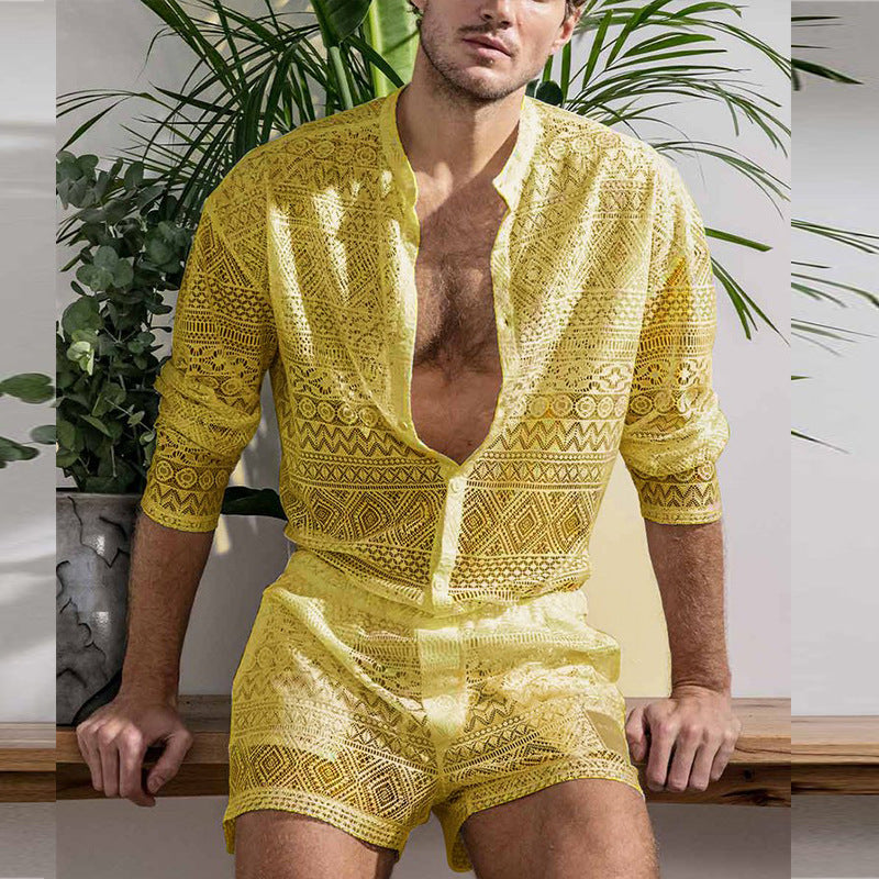Lace Shirt Sets - Yellow - XXXL - image 4