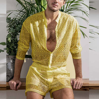 Lace Shirt Sets - Yellow - XXXL - image 4