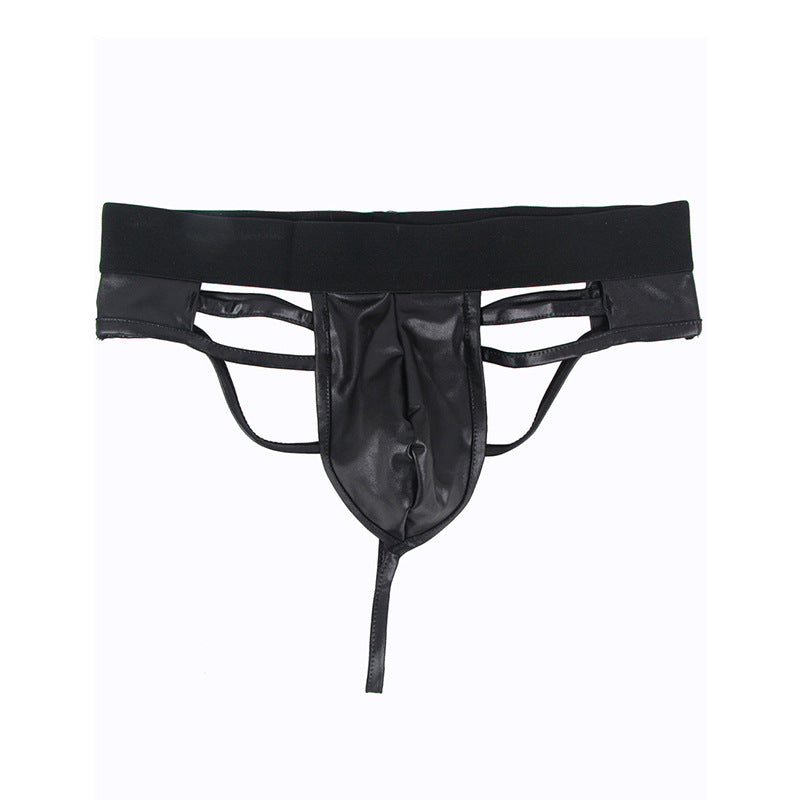 Man Faux Leather Strappy Thong - image 1