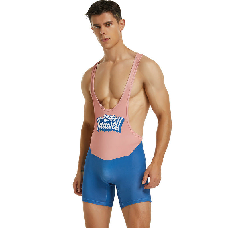 Fitness Wrestling Singlet Bodysuit - Pink & Blue - XXL - image 3