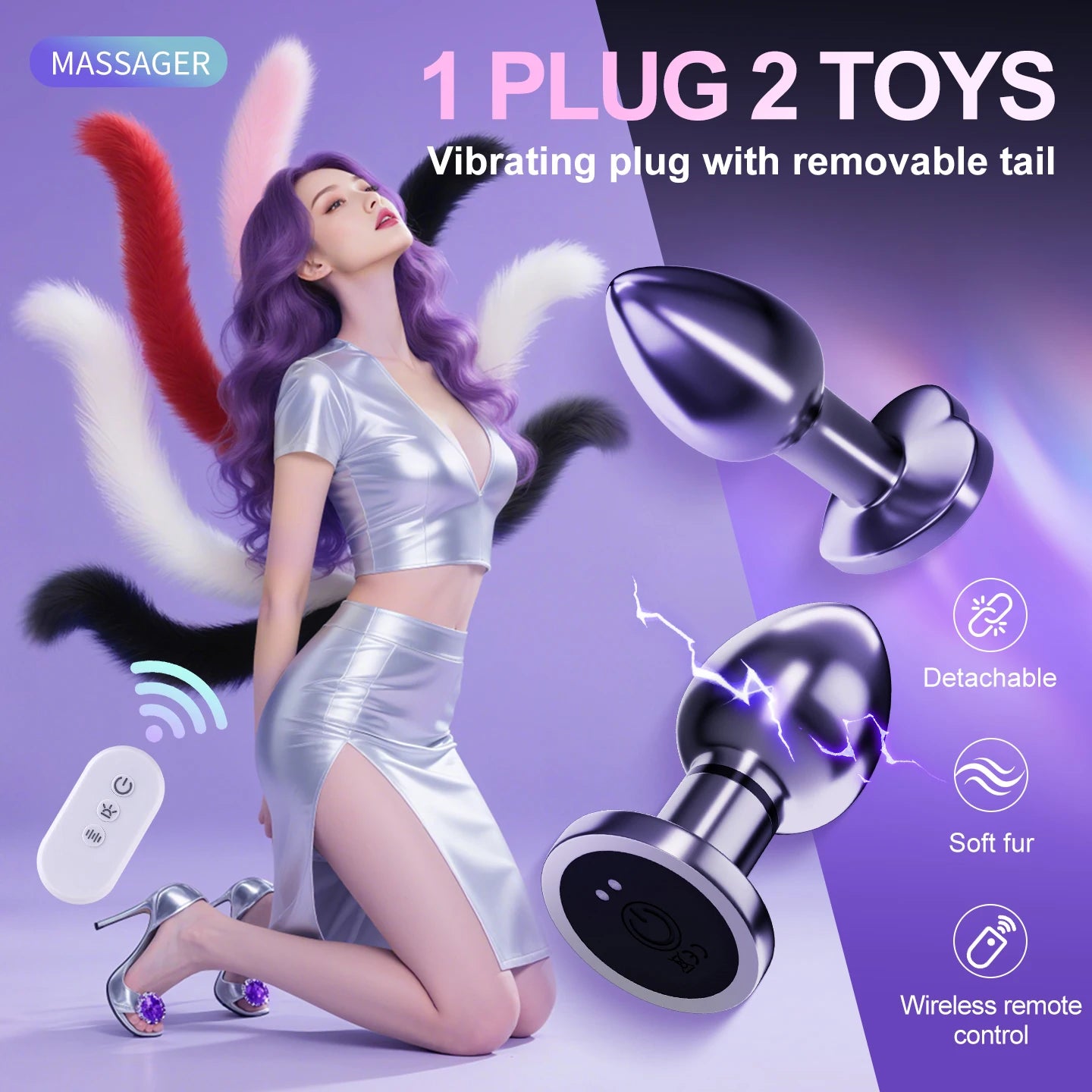 15.7'' Electro-Vibrating Fox Tail Butt Plug - image 5