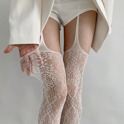 Bold & Beautiful – Suspender Fishnet Tights with Attitude - White - One Size - image 10