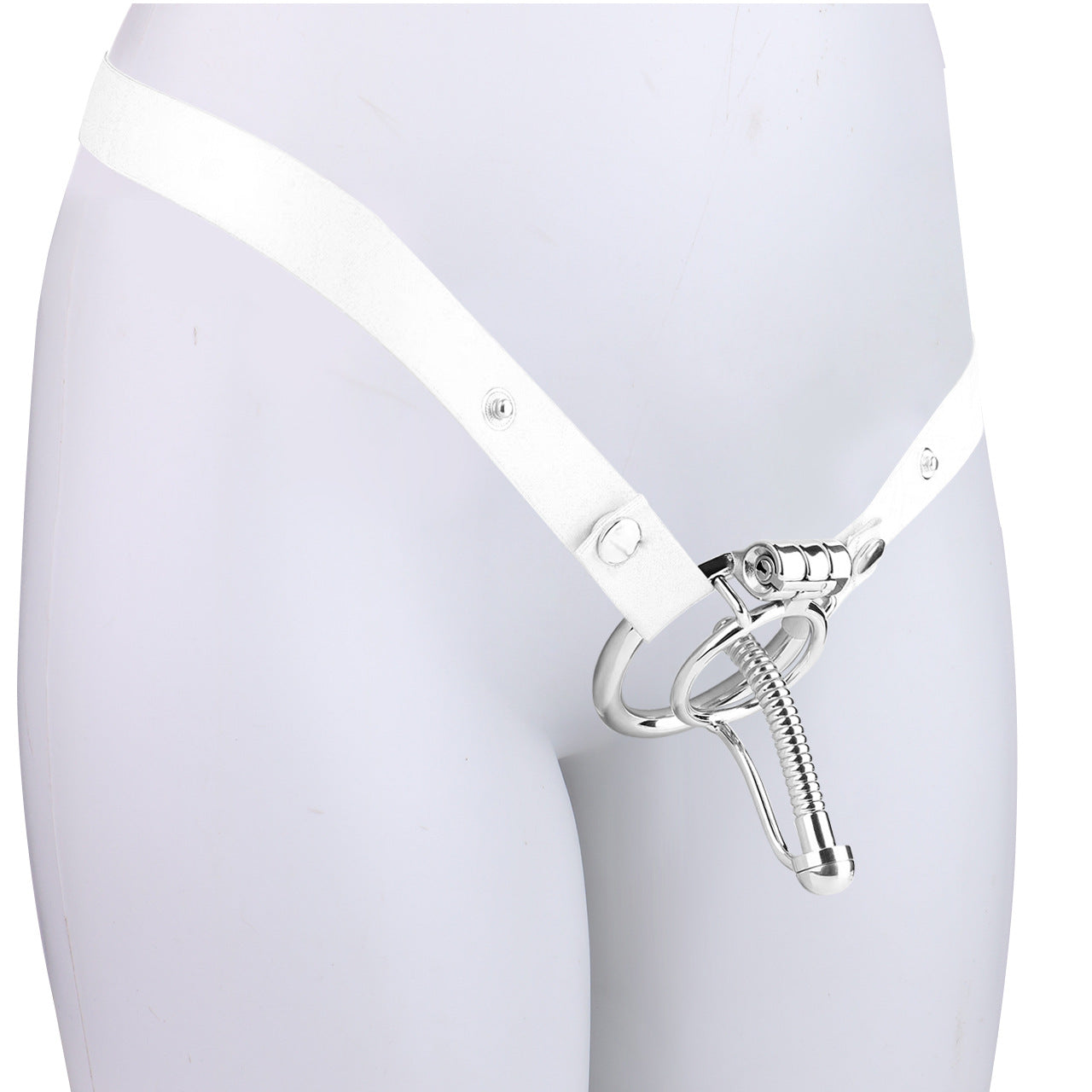 Steel Urethral Chastity Cage With Belt ( 3 Color ) - White - 55mm - image 3