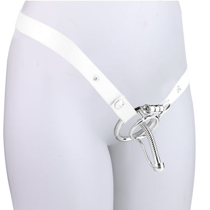 Steel Urethral Chastity Cage With Belt ( 3 Color ) - White - 55mm - image 3