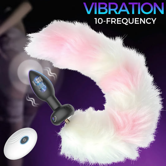 19.68" Long Slim Vibrating Fox Tail Plug With Remote Control - image 1