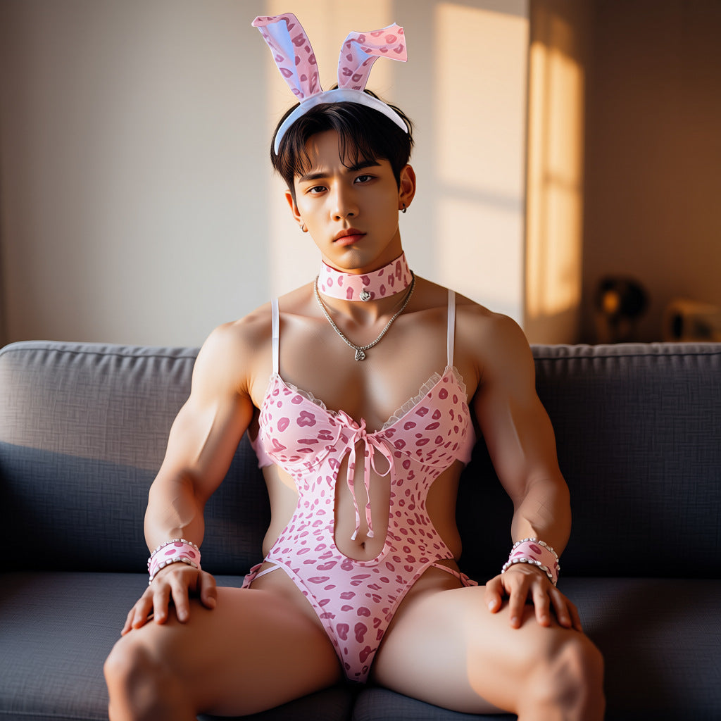 Pink Wildcat Bunny 3-Piece Men's Costume Set - image 3