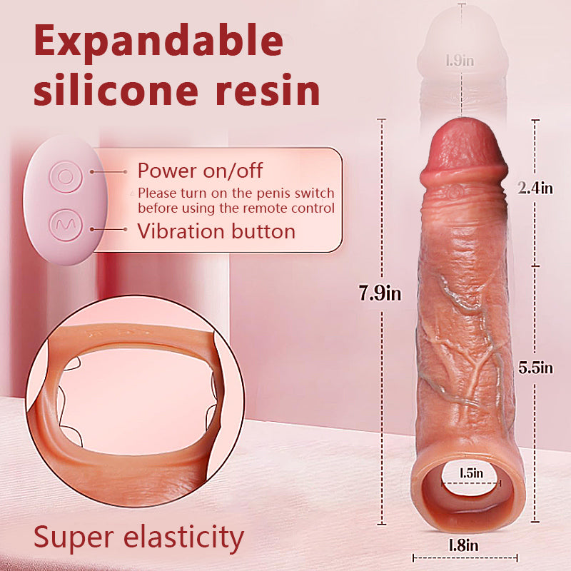 Colossus Silicone Penis Extender Cock Sleeve with Remote - Beige - image 0