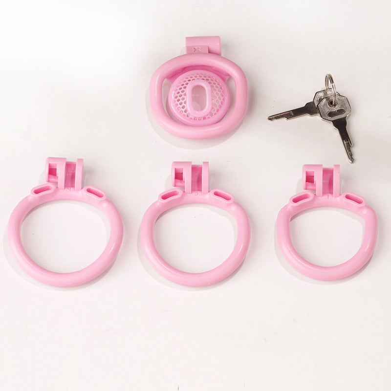 Innie/Micro/Stub Chastity Cage for Sissy Play with 3 Size Rings - B - Pink - Innie - image 10