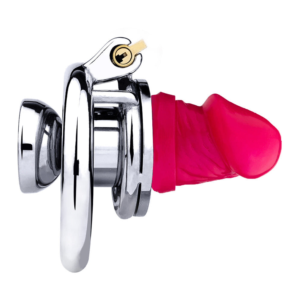 Chastity Cage with Detachable Dildo & Urethral Tube - 55mm Ring - Pink Dildo - S - image 0