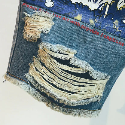 Fashion Mens Jeans Print Jean Shorts - image 9