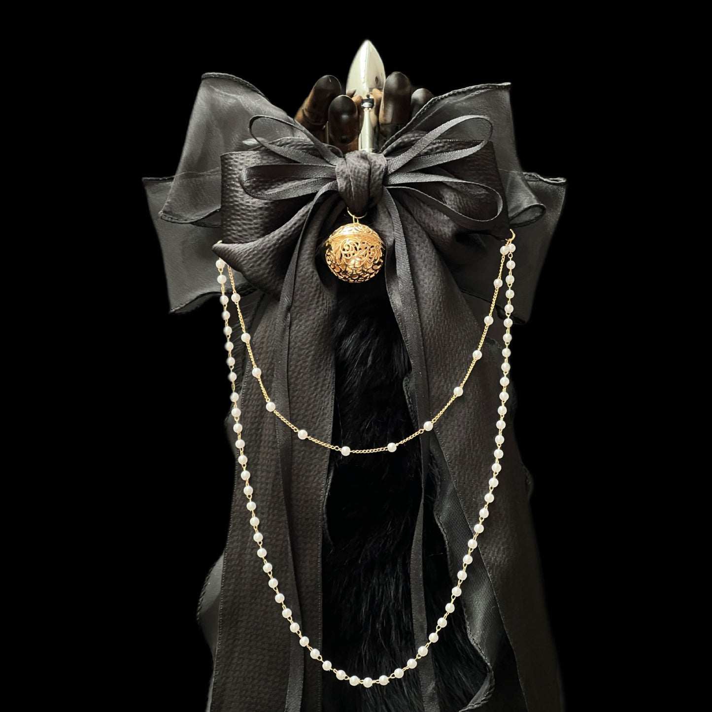 Luxury Fox Tail Plug Set – 15.7" Plush Tail With Pearl Chain & Interchangeable Plug Heads - image 2