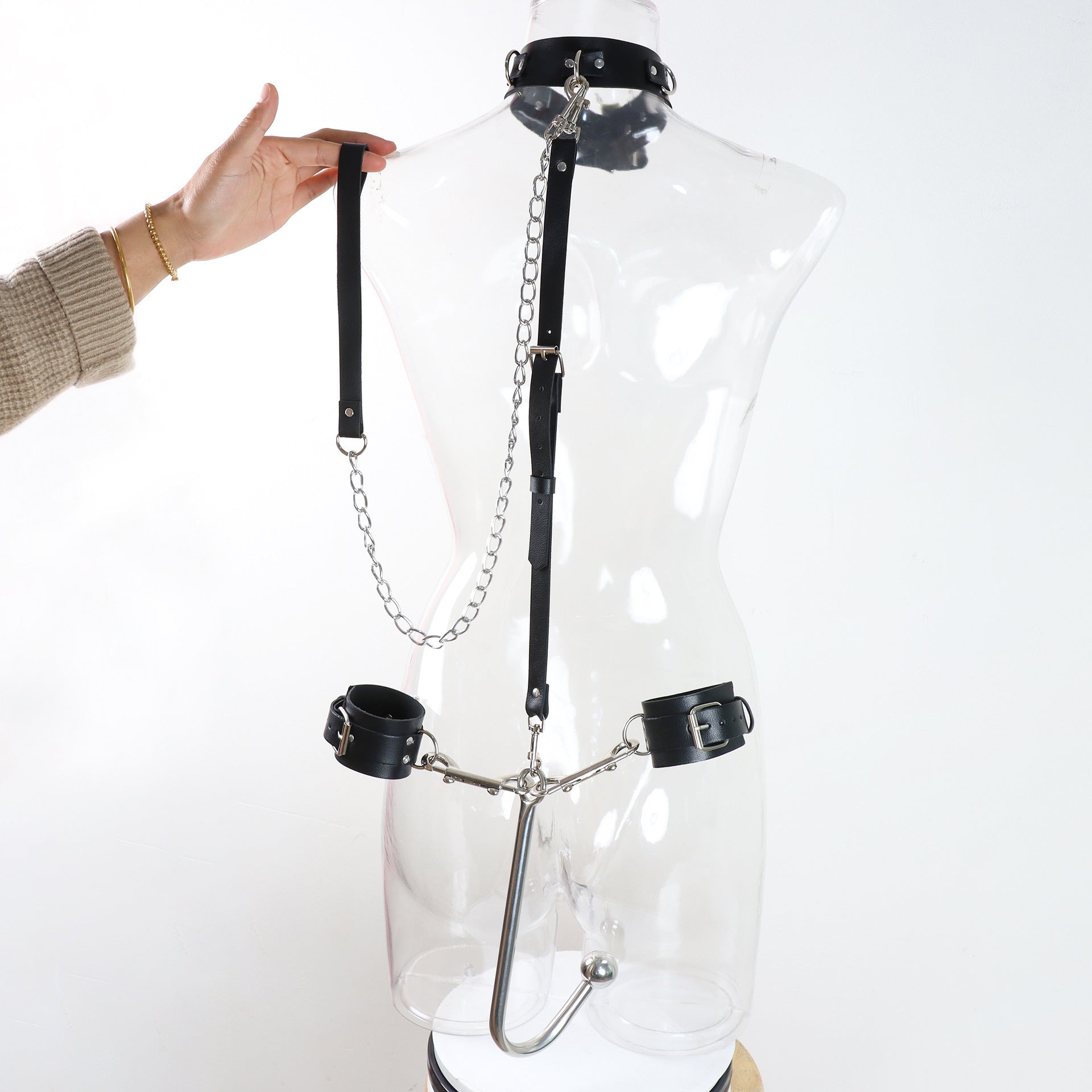 BDSM Handcuffs With Collar And Butt Plug Hook - image 1