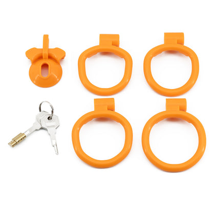 5 Colors Sissy Chastity Cage with 4 Rings - Orange - negative - image 5