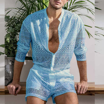 Lace Shirt Sets - Sky Blue - XXXL - image 8