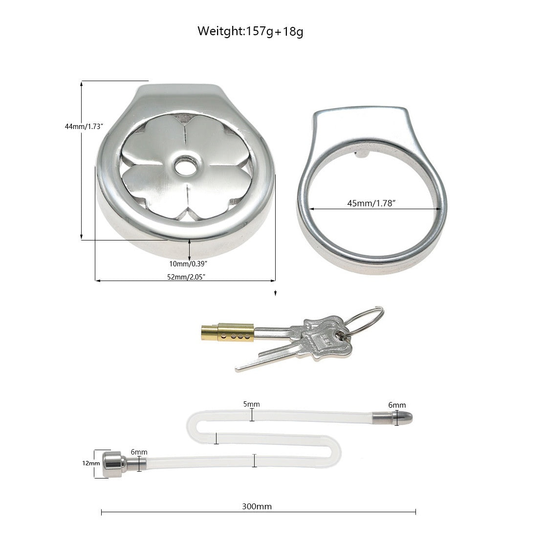 Flat Stainless Steel Chastity Cage with Long Hollow Urethral Tube - 45mm + Slim Tube - image 11
