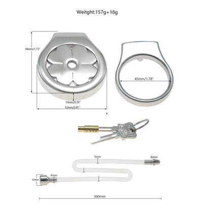 Flat Stainless Steel Chastity Cage with Long Hollow Urethral Tube - 45mm + Slim Tube - image 11
