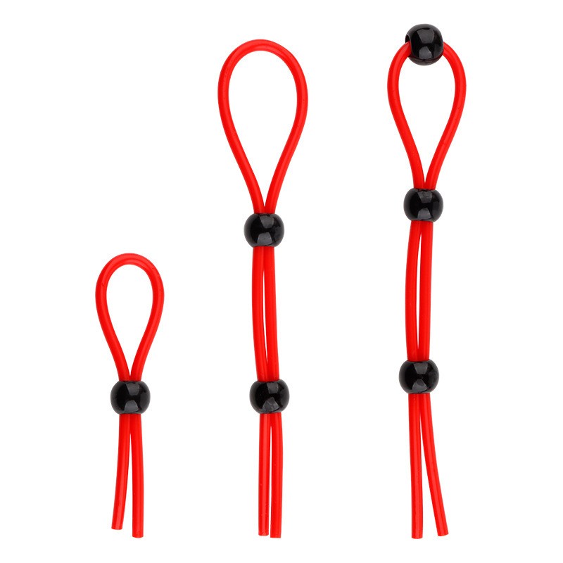 Ultimate Silicone Lasso Adjustable Cock Ring - Red - 3 Beads - image 1