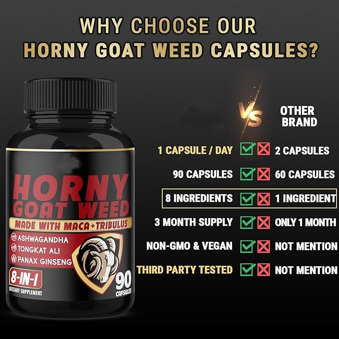 Horny Goat Weed Capsules Natural Aphrodisiac, Maca, Ginseng, Tribulus Terrestris - image 2