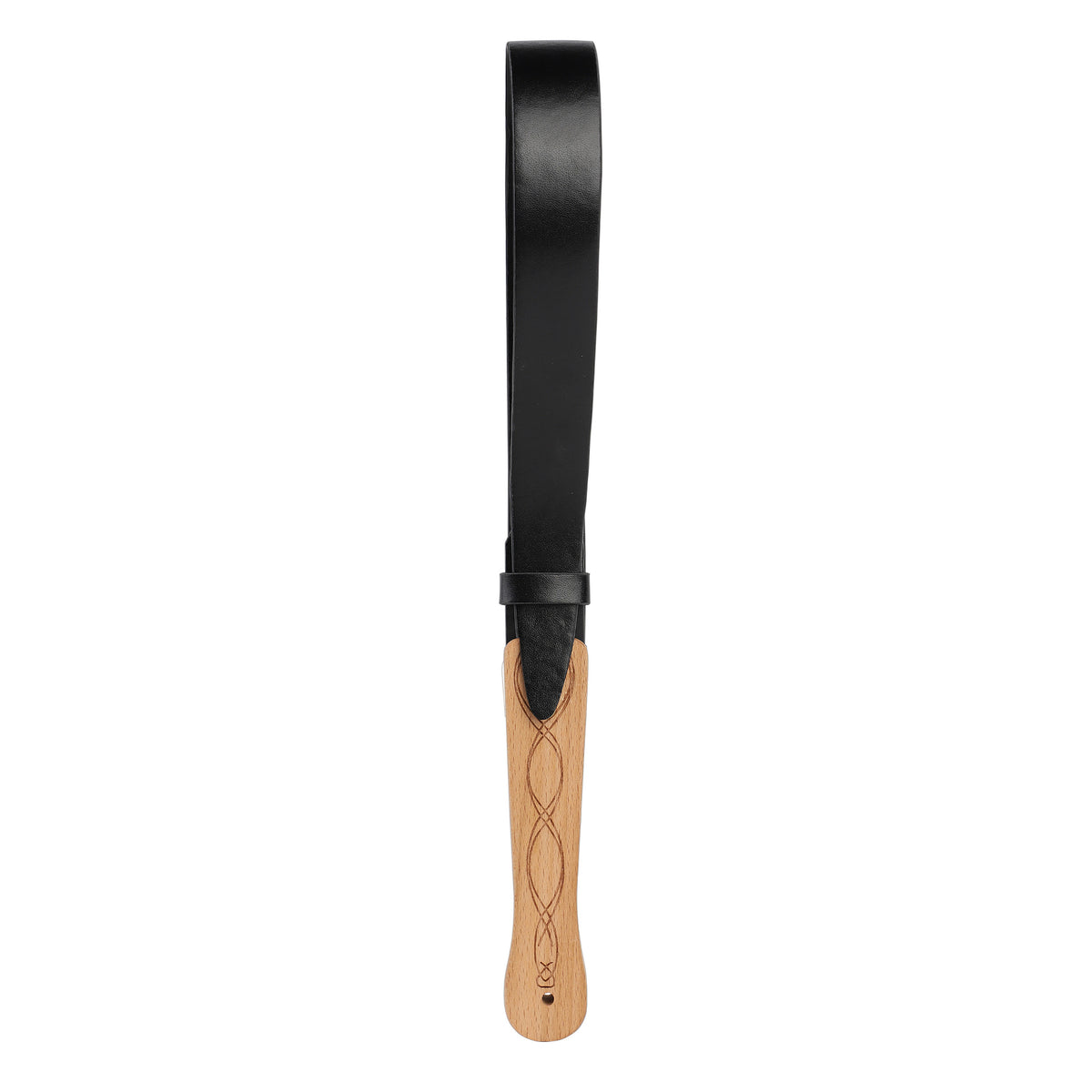 Genuine Leather Strap/Paddle Wood Handle Belt Paddle -Storage Bag Included-16.1x1.4inch,Black - image 2