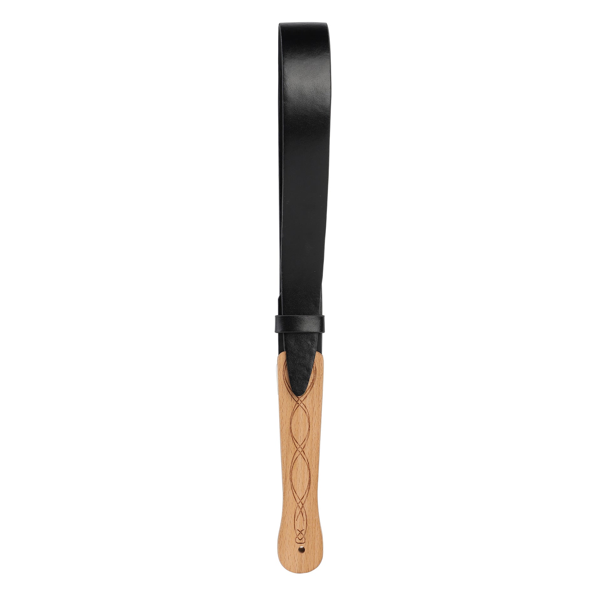 Genuine Leather Strap/Paddle Wood Handle Belt Paddle -Storage Bag Included-16.1x1.4inch,Black - image 2
