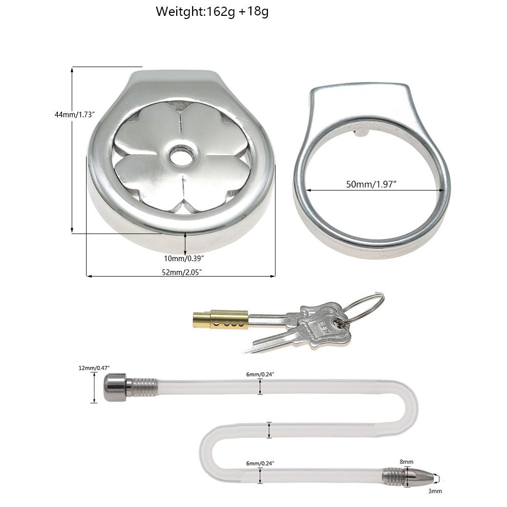 Flat Stainless Steel Chastity Cage with Long Hollow Urethral Tube - 50mm + Thick Tube - image 14