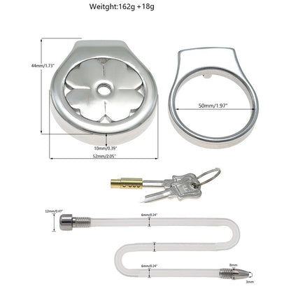 Flat Stainless Steel Chastity Cage with Long Hollow Urethral Tube - 50mm + Thick Tube - image 14