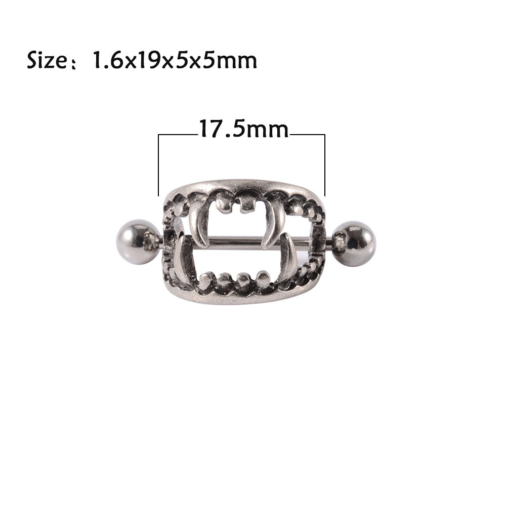 Beast Mouth Fang Nipple Piercing Jewelry Ring - silver - extra - image 4