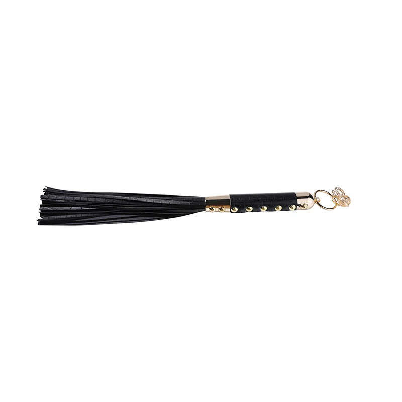 Noir Bell Leather & Metal Fringe Whip - image 0