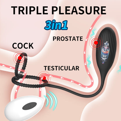 Rechargeable Silicone Butt Plug with Dual Rings & 10 Vibrations - image 4