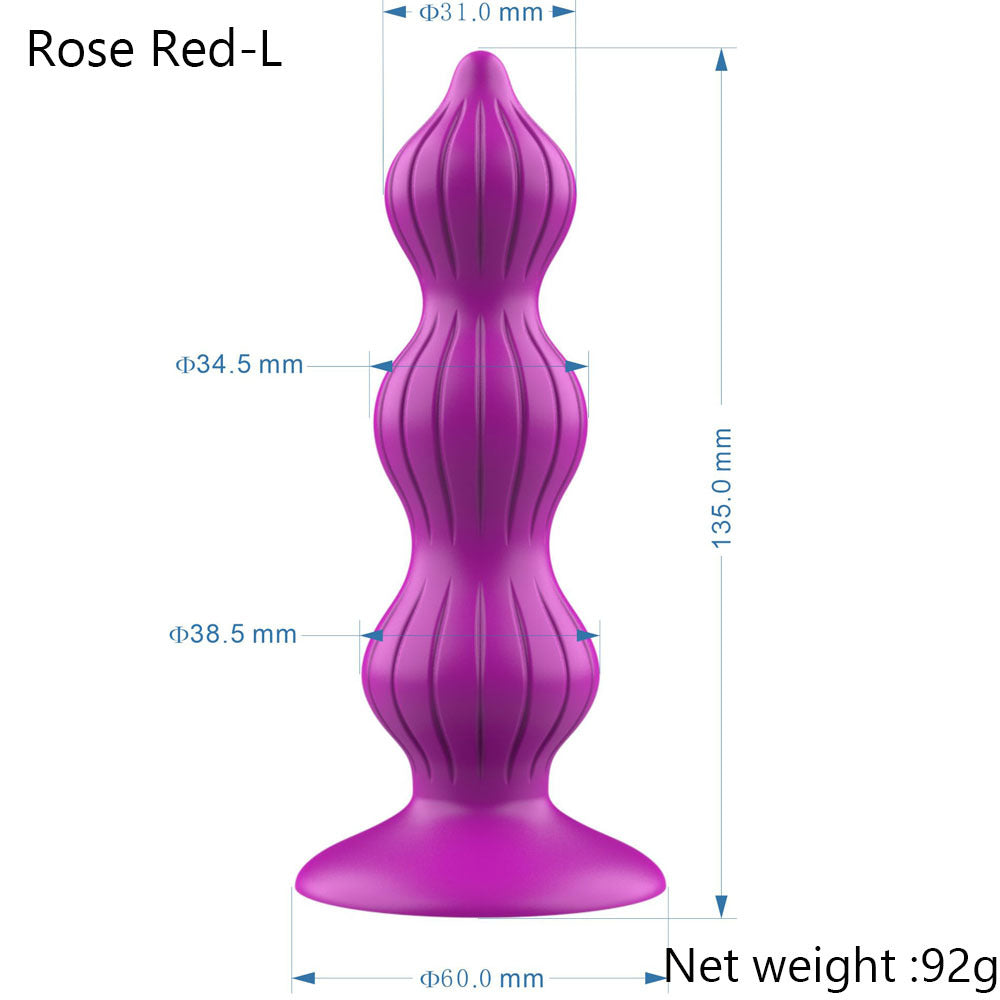 Beaded Style Silicone Anal Plug - 3 Beads - Rose - image 2