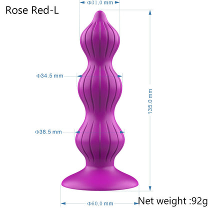 Beaded Style Silicone Anal Plug - 3 Beads - Rose - image 2