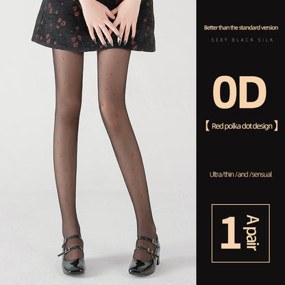 0D Sheer Tights – Ultra Thin & High-Waisted Comfort - Red polka dot design - One Size - image 4