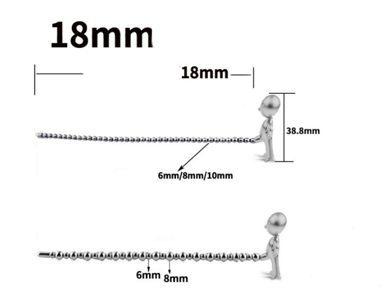 le Petit Julien Style Beaded Urethral Sounding - Length: 18mm - Beads Width: 8mm+10mm - image 1