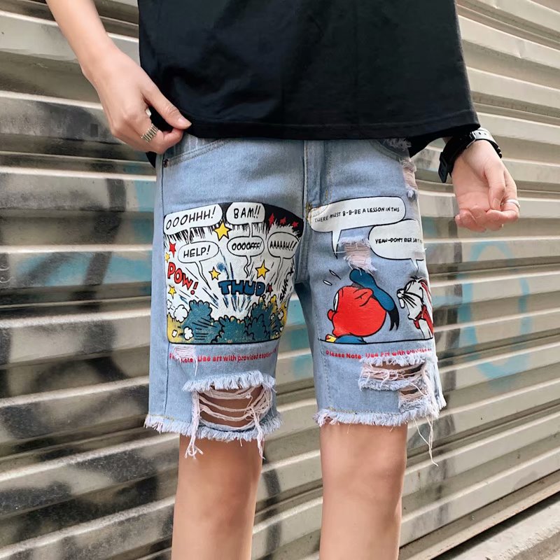 Fashion Mens Jeans Print Jean Shorts - image 2