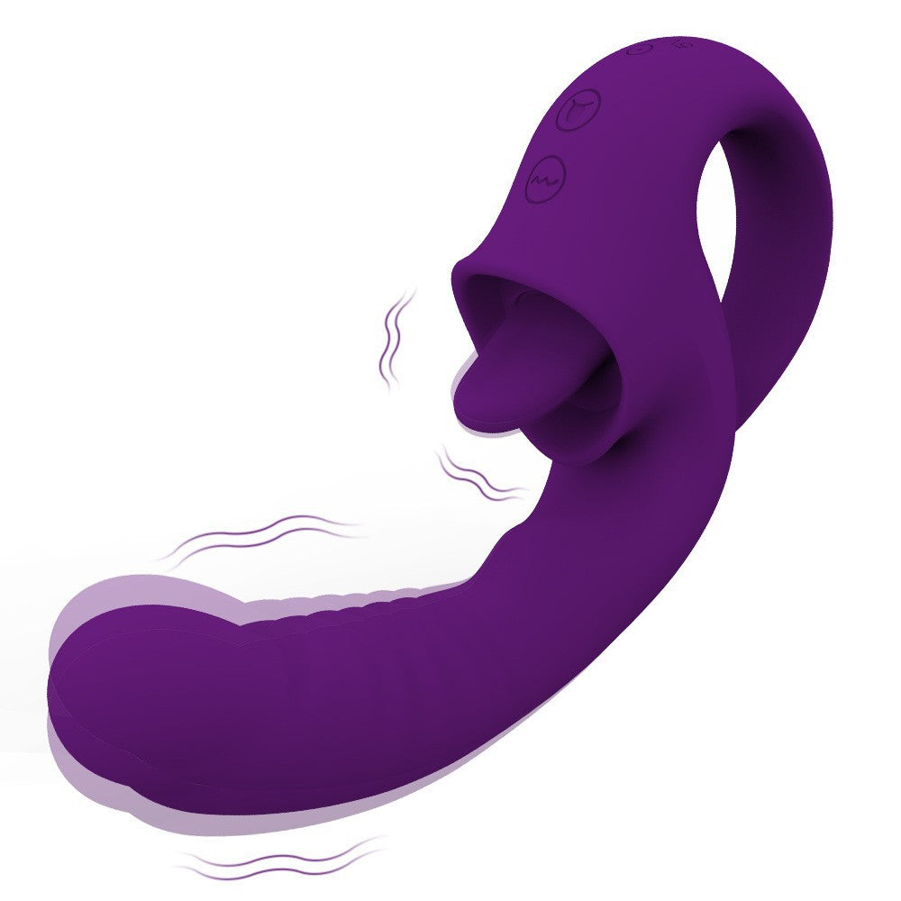 Waterproof Dildo Vibrator with Licking Tongue – 10 Vibration Modes for Her - Purple - image 4