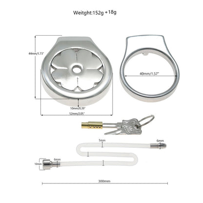 Flat Stainless Steel Chastity Cage with Long Hollow Urethral Tube - 40mm + Slim Tube - image 15