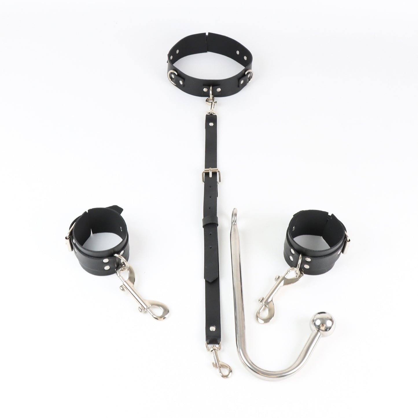 BDSM Handcuffs With Collar And Butt Plug Hook - image 2