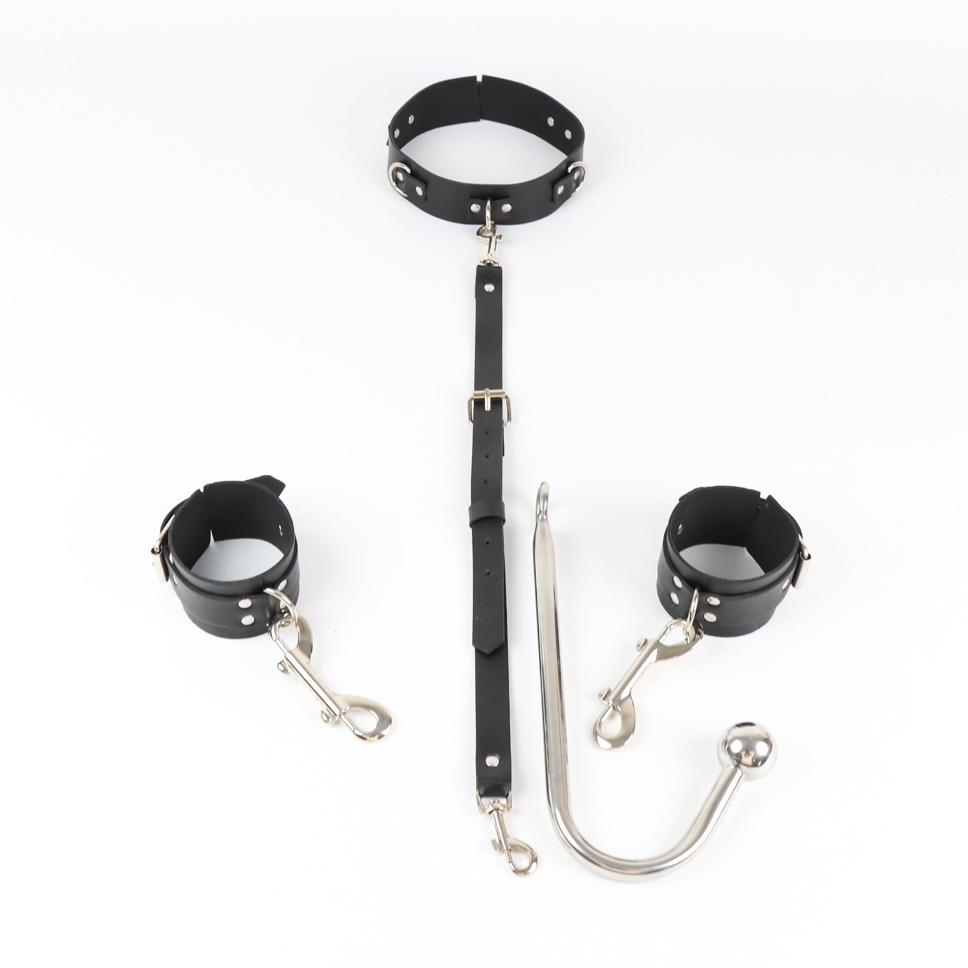 BDSM Handcuffs With Collar And Butt Plug Hook - image 2