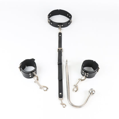 BDSM Handcuffs With Collar And Butt Plug Hook - image 2