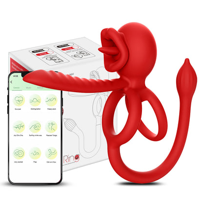 3-in-1 Couple Vibrator with App Control – Dual Ring & Anal Plug for Intense Shared Pleasure - Red - image 2
